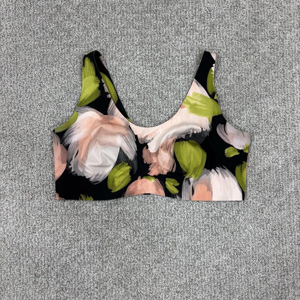 Knix Bra Womens XL Black Floral Longline Wireless Yoga Athletic Sportsbra